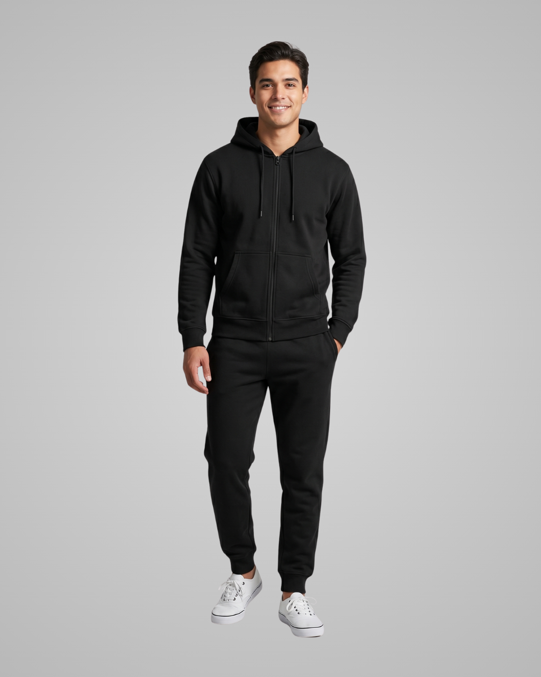 Men's Full-Zip Hoodie Tracksuit Set in Black