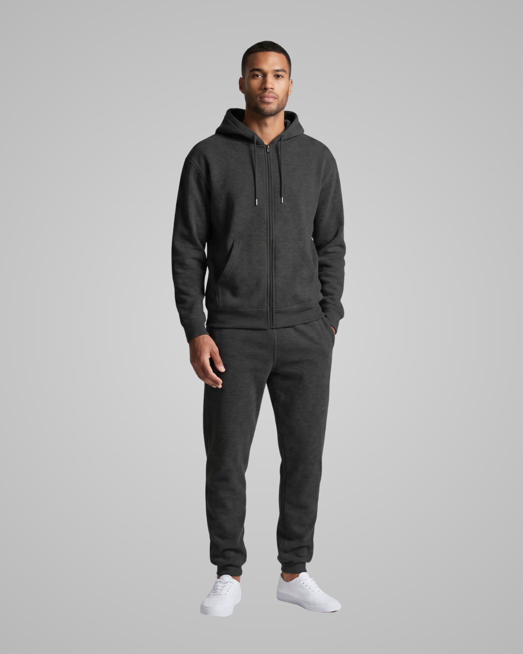 Men's Full-Zip Hoodie Tracksuit Set in Light Gray