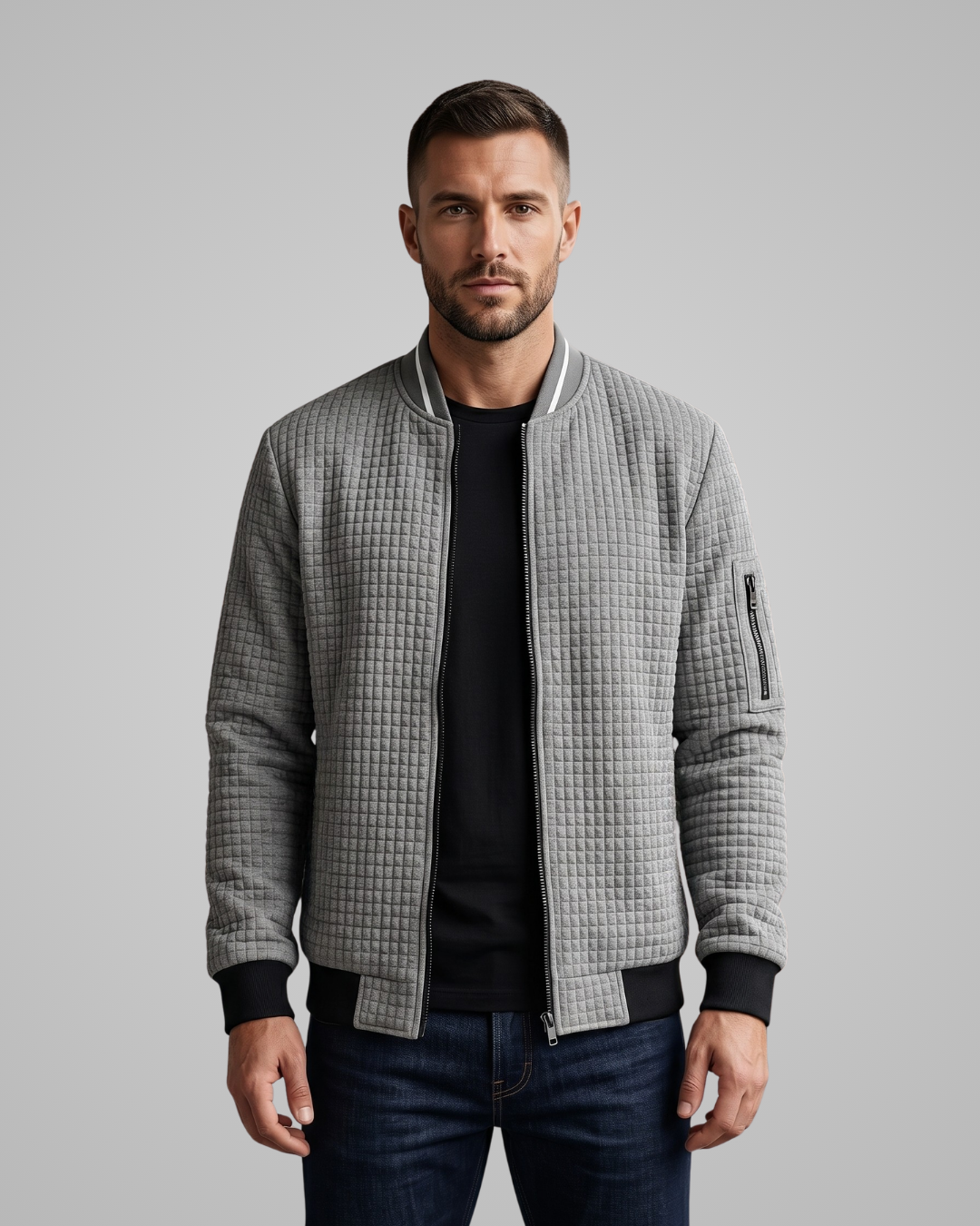 Men’s Grid Texture Bomber Jacket