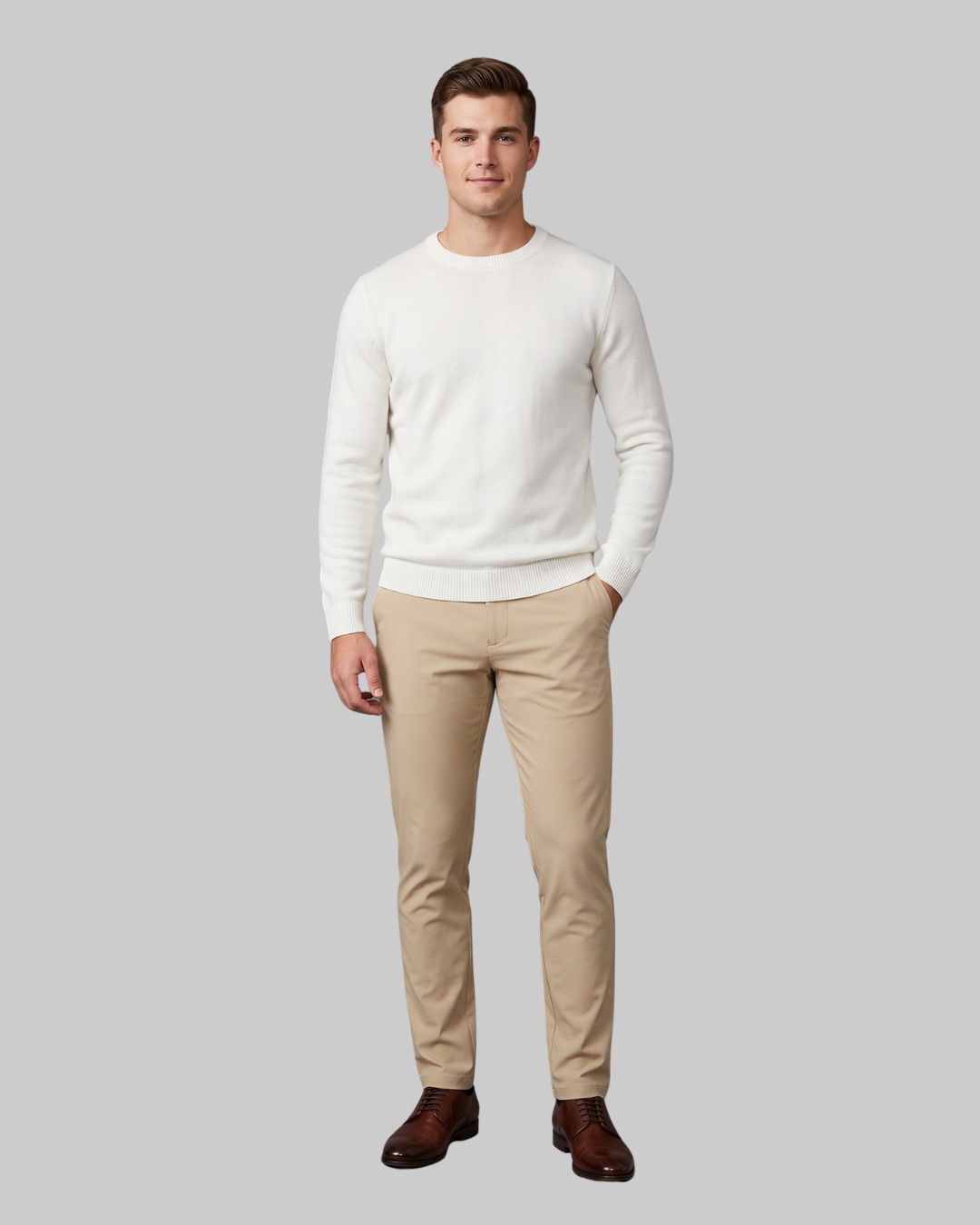 Men's Ankle-Length Tapered Trousers in khaki.