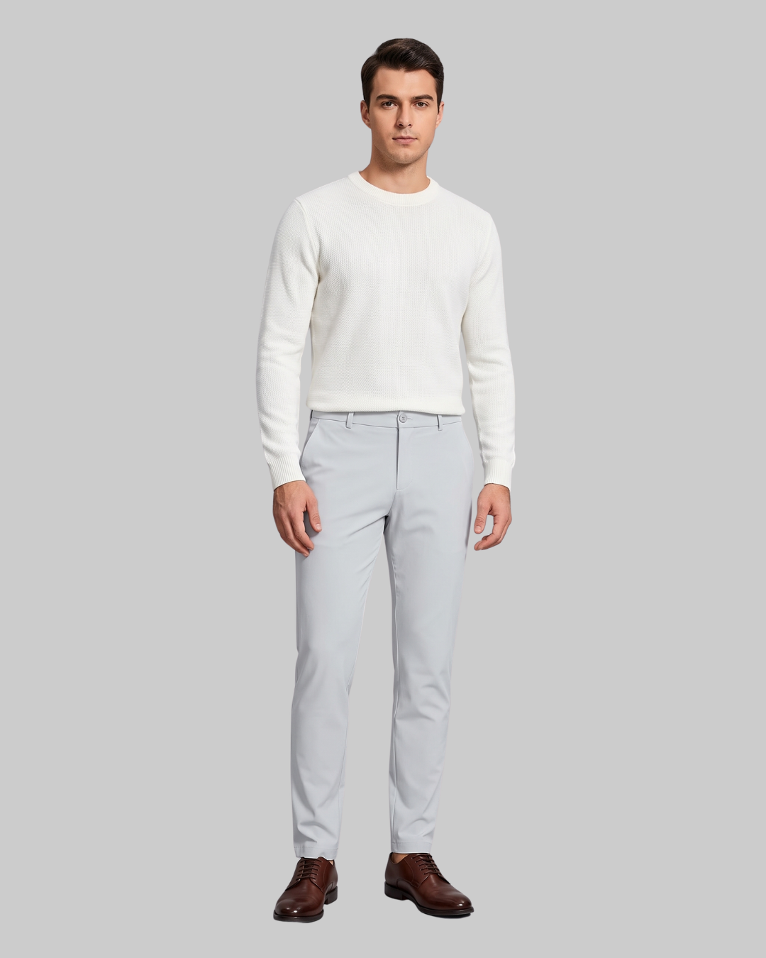Men's Ankle-Length Tapered Trousers in light grey.