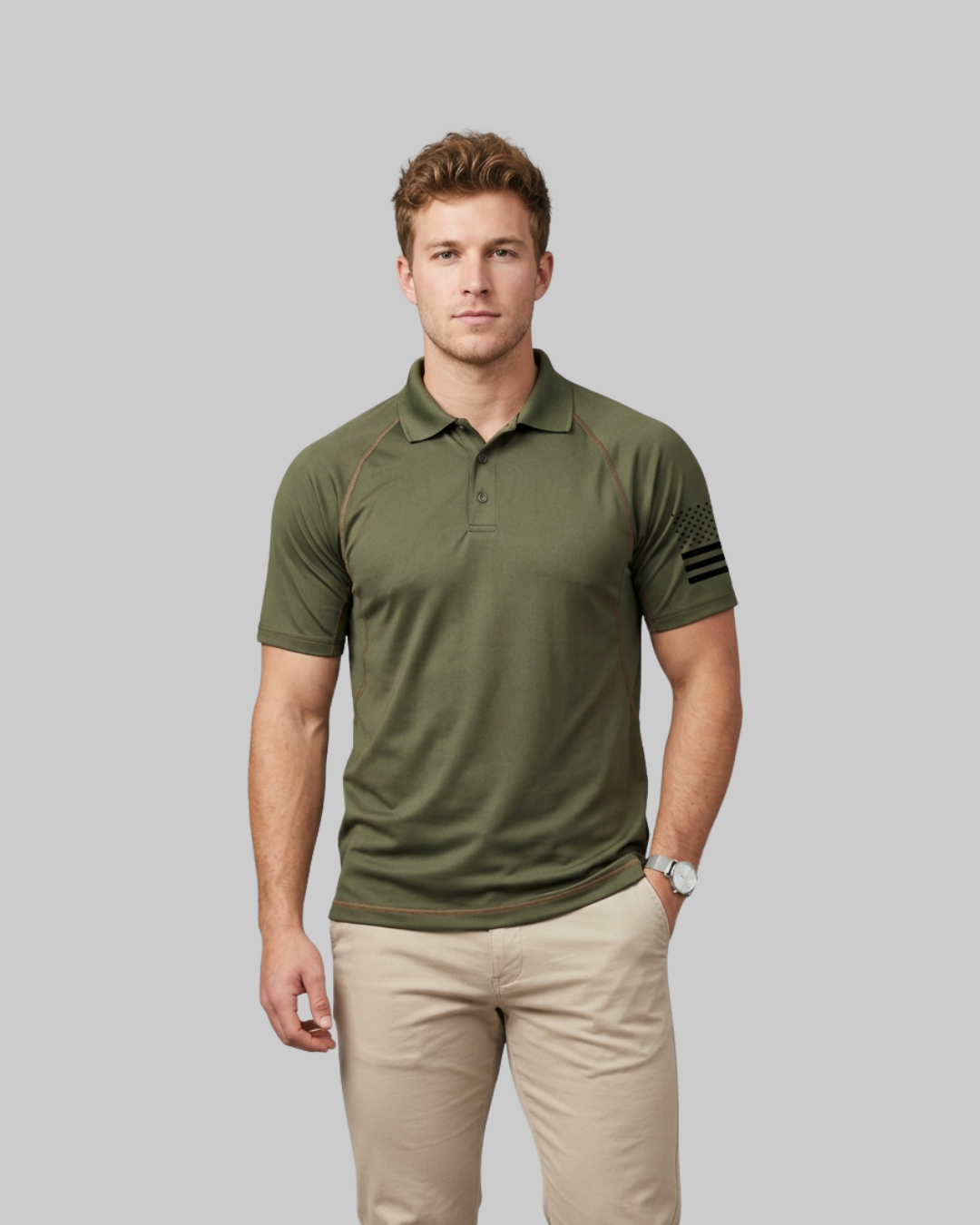 Men's Athletic Fit Polo Shirt in green.