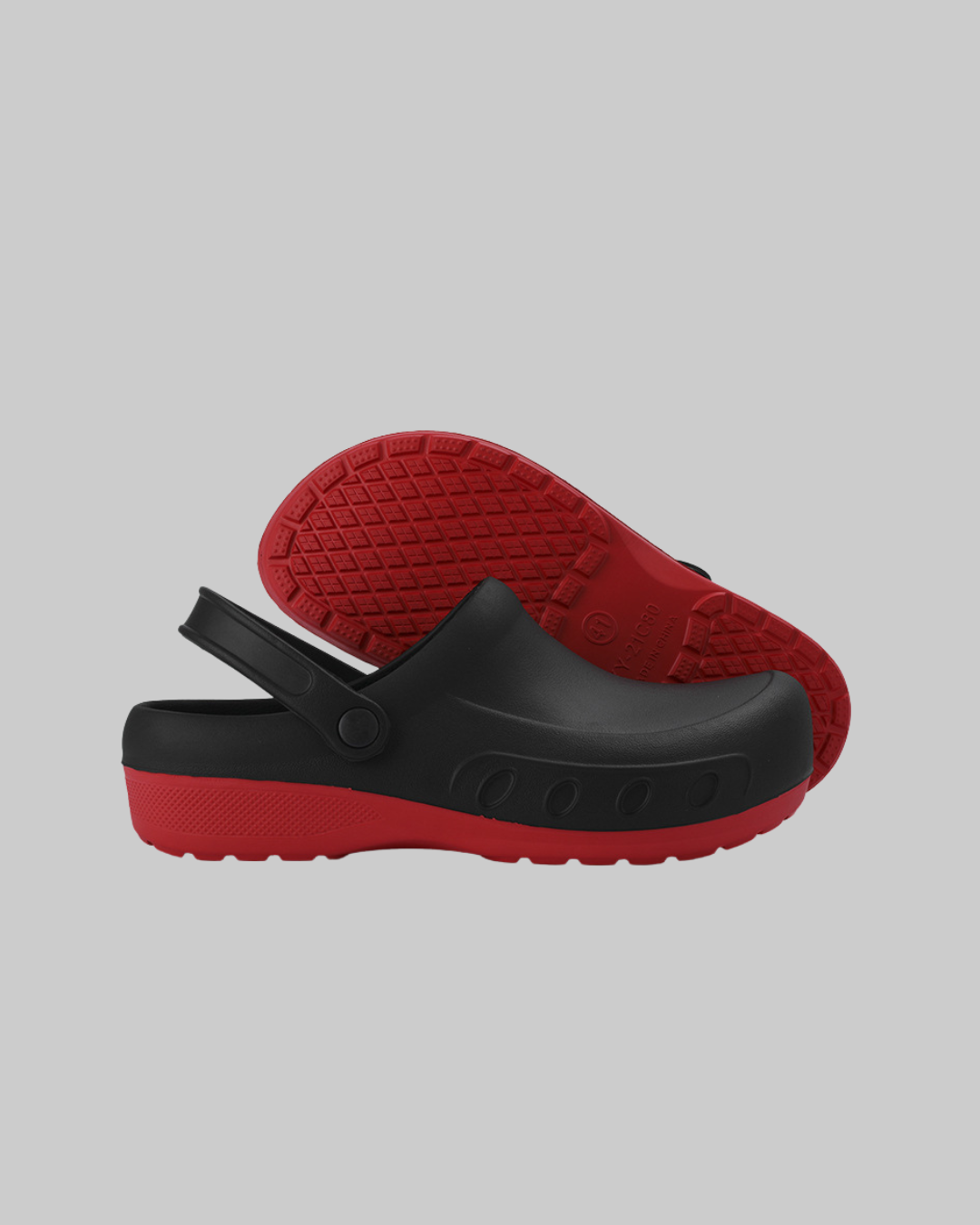 Men's Backstrap Closed-Toe Slippers in red black.