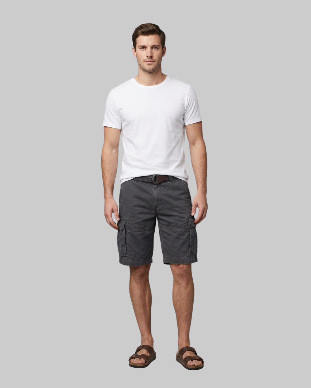 Men's Belted Cargo Shorts in Grey