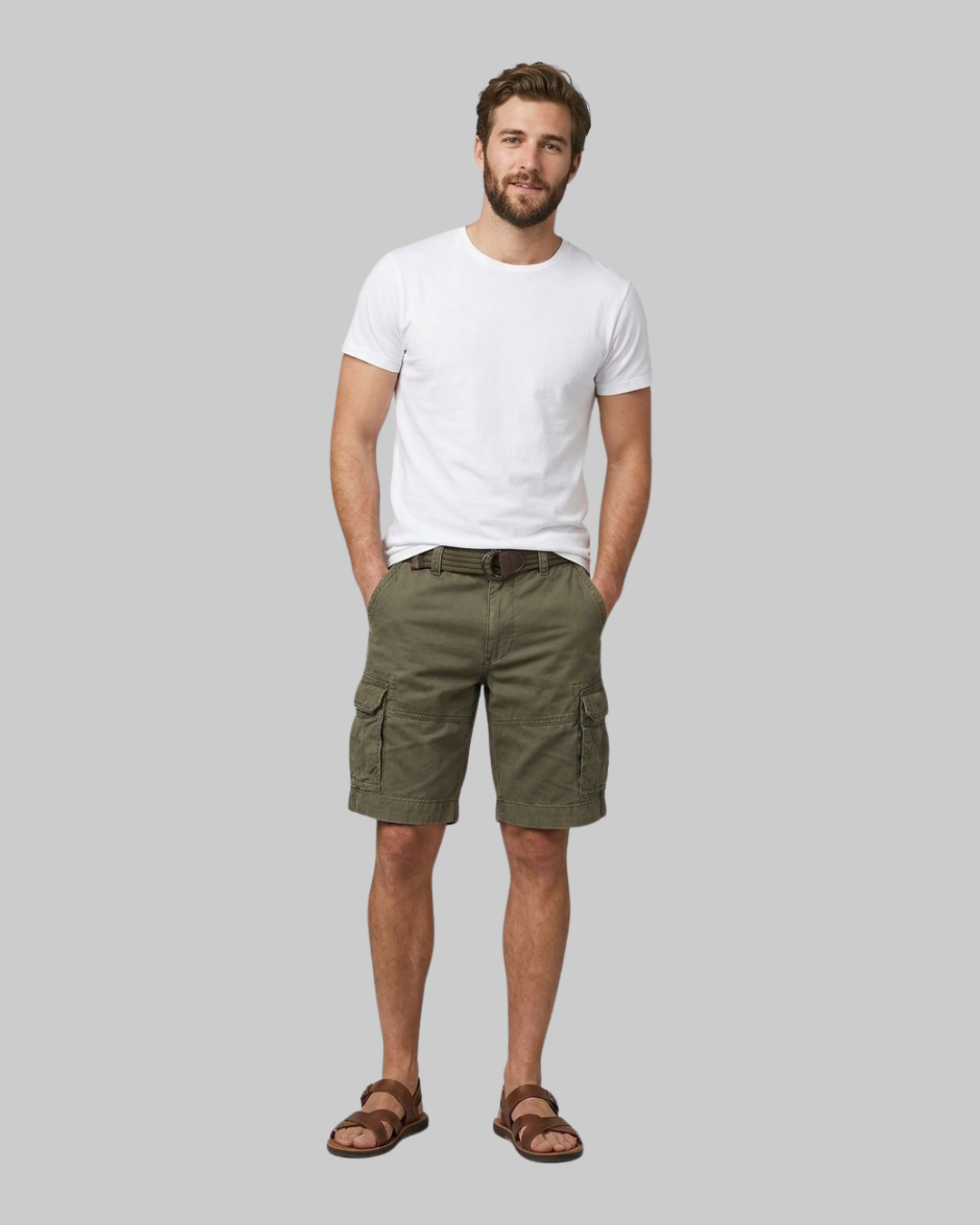 Men's Belted Cargo Shorts in Green