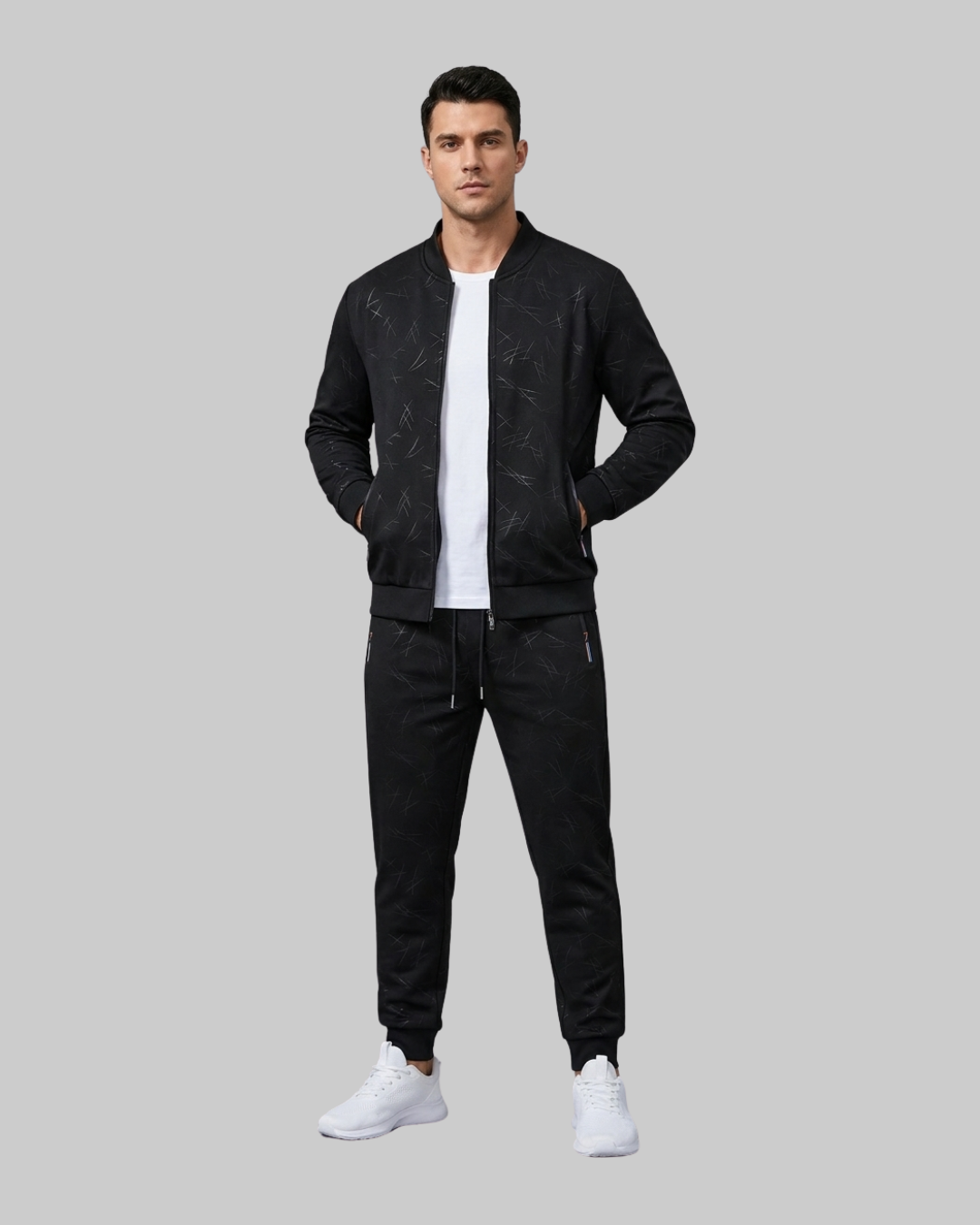 Men's Bomber Tracksuit Set in black.