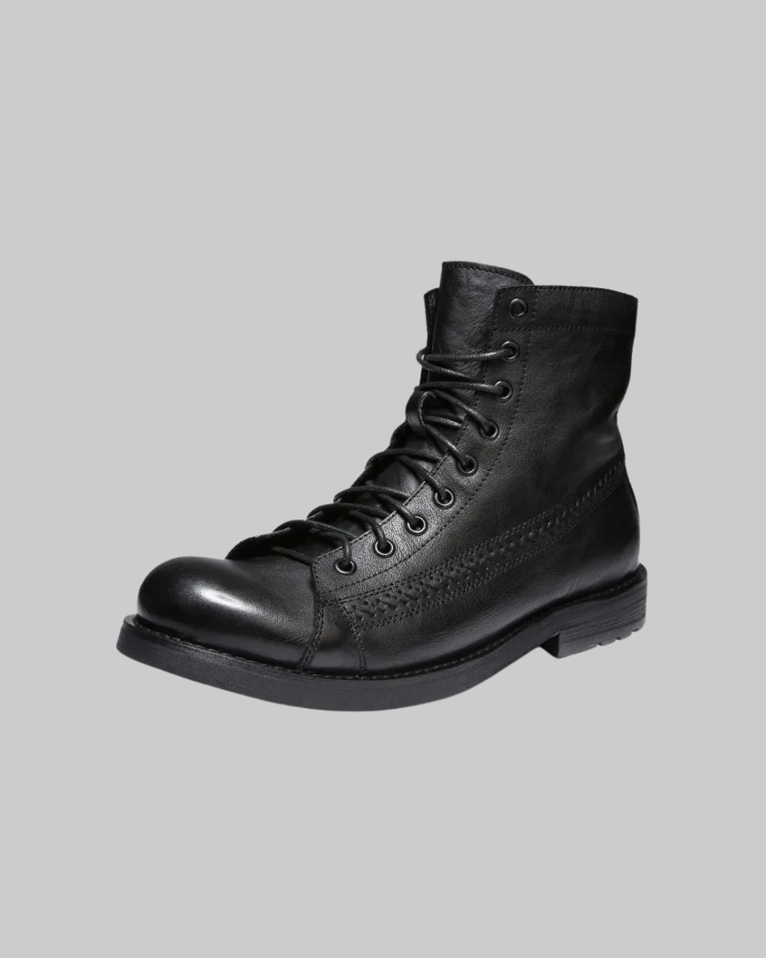 Men's Braided Stitch Lace-Up Boots in black.