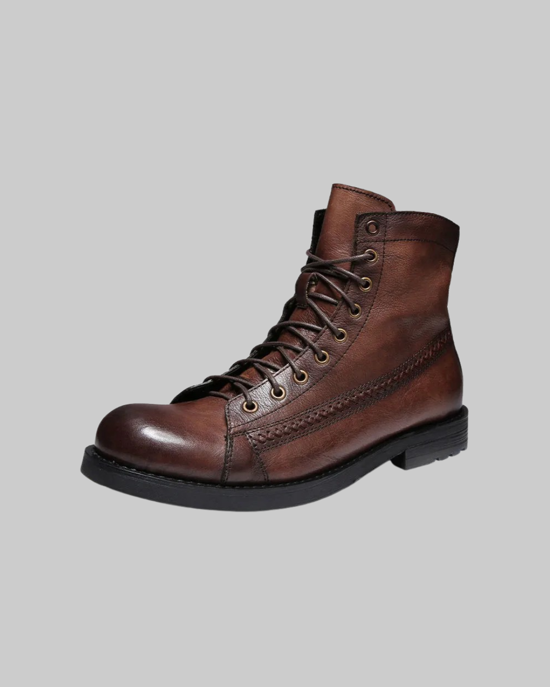 Men's Braided Stitch Lace-Up Boots in brown.