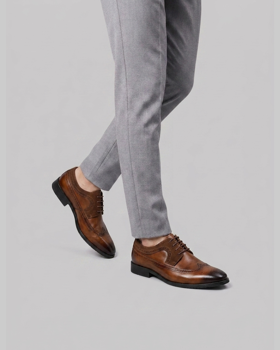 Wored Men's Brogue Business Dress Shoes in brown.