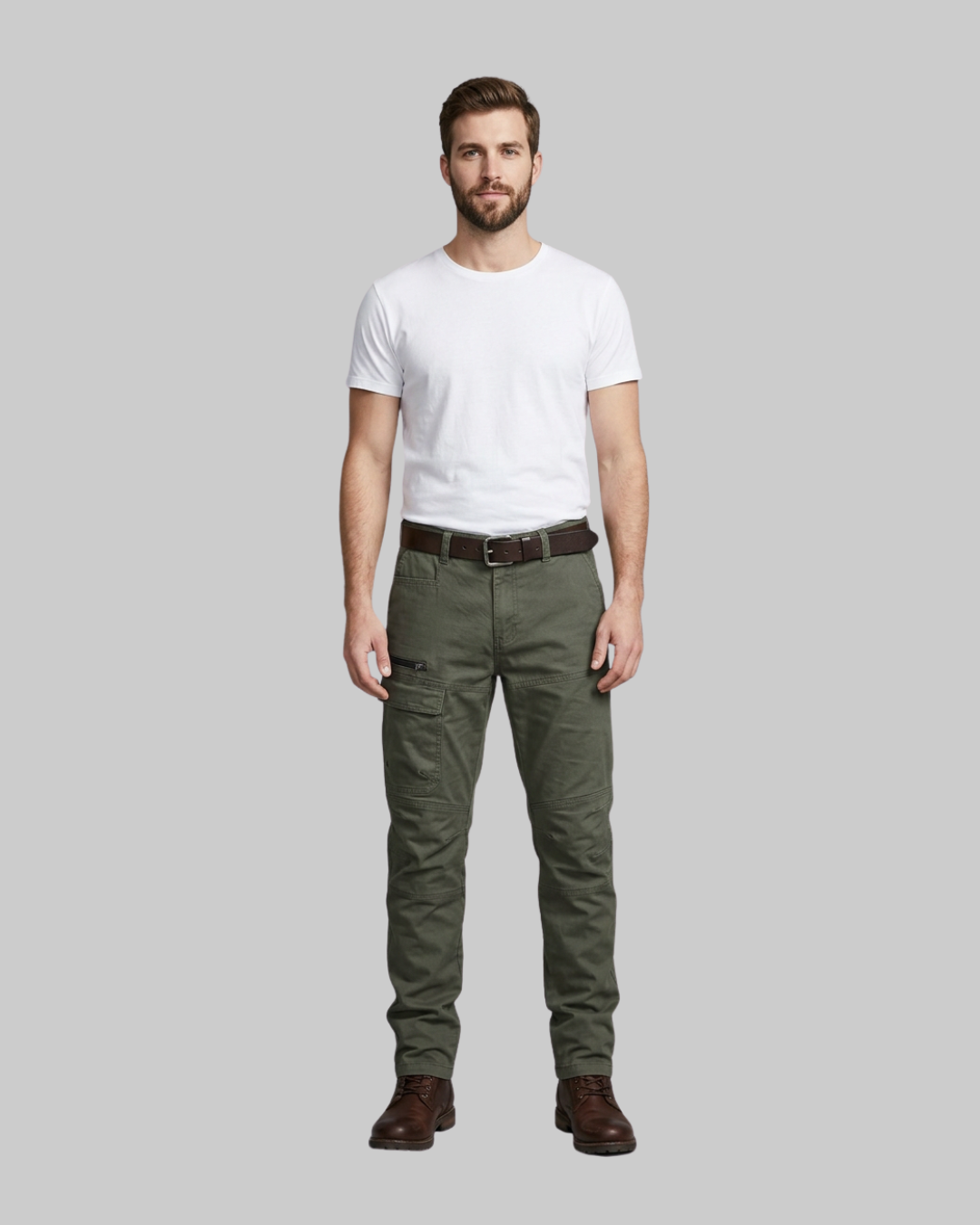 Men's Casual Utility Cargo Pants in army green.