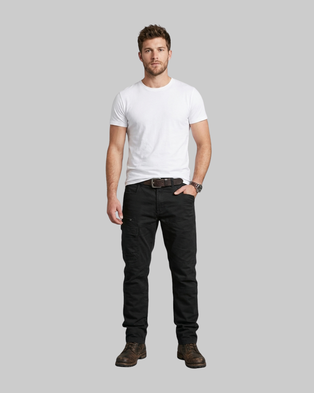 Men's Casual Utility Cargo Pants in black.