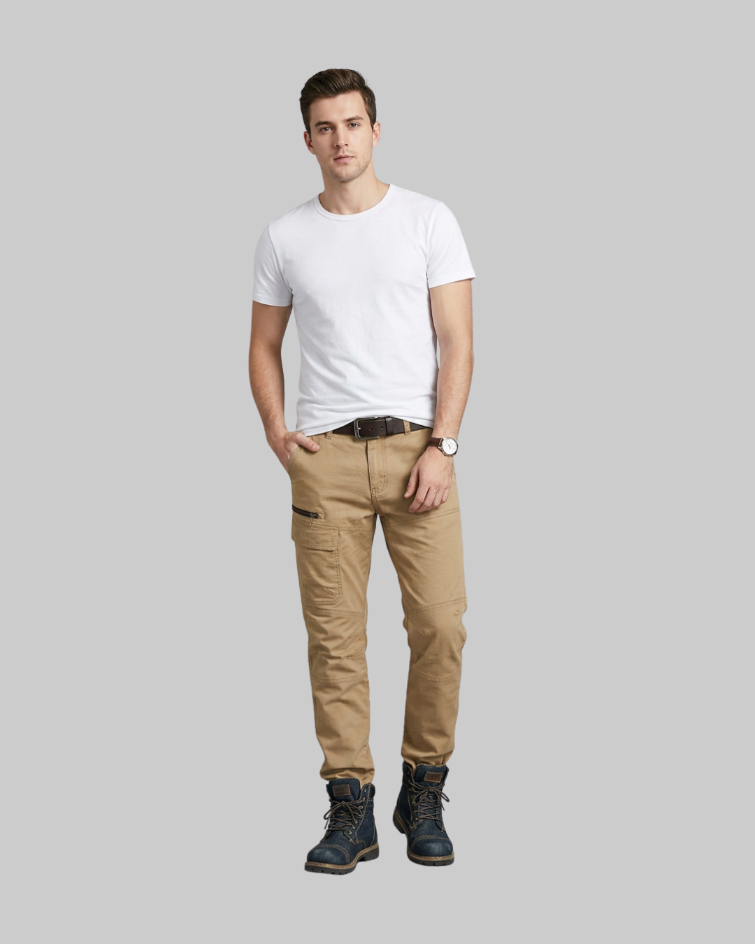 Men's Casual Utility Cargo Pants in khaki.