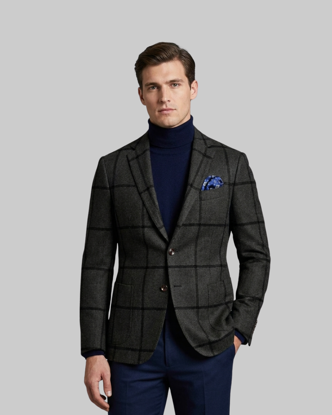 Men's Checked Tailored Blazer in black.