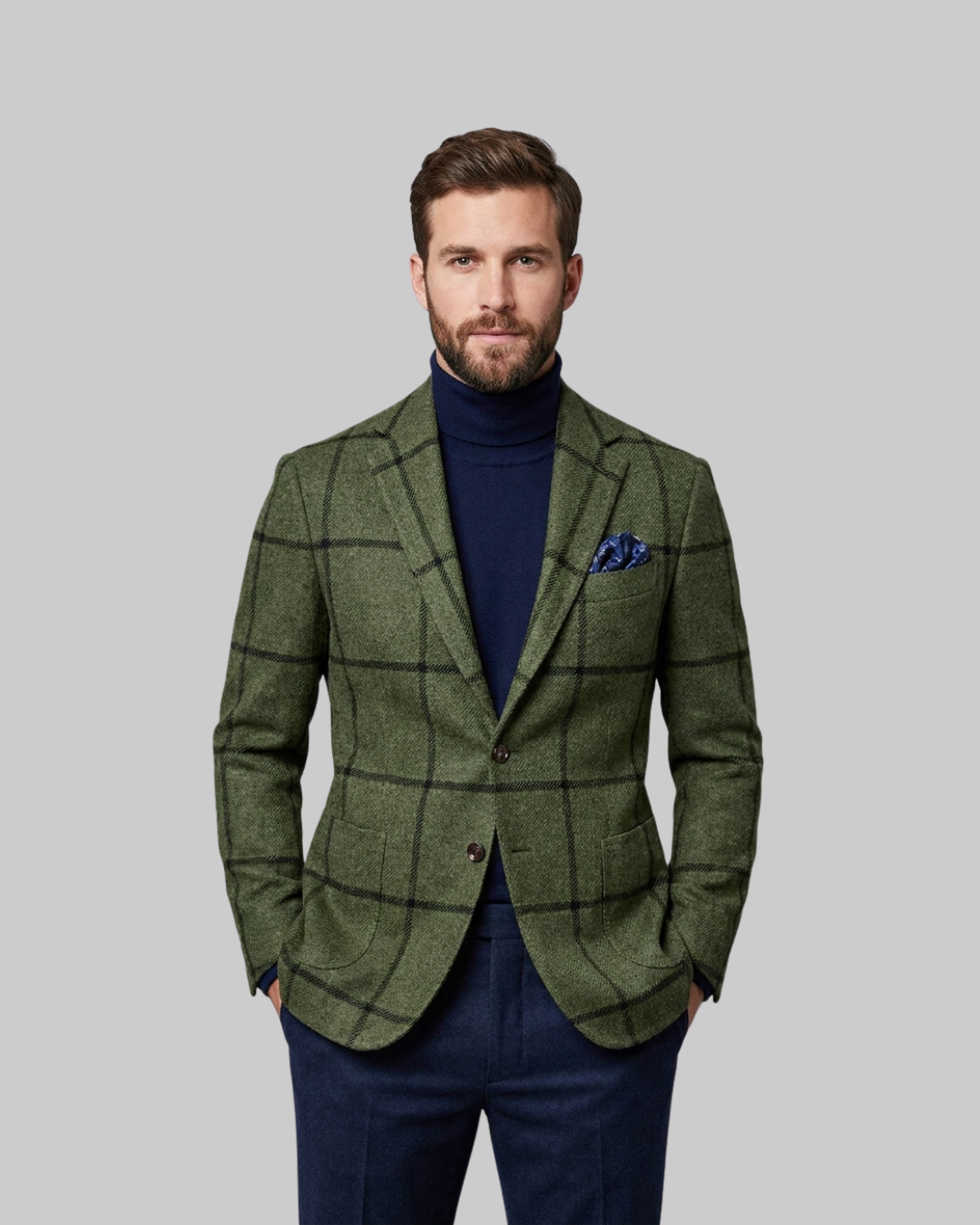 Men's Checked Tailored Blazer in green.