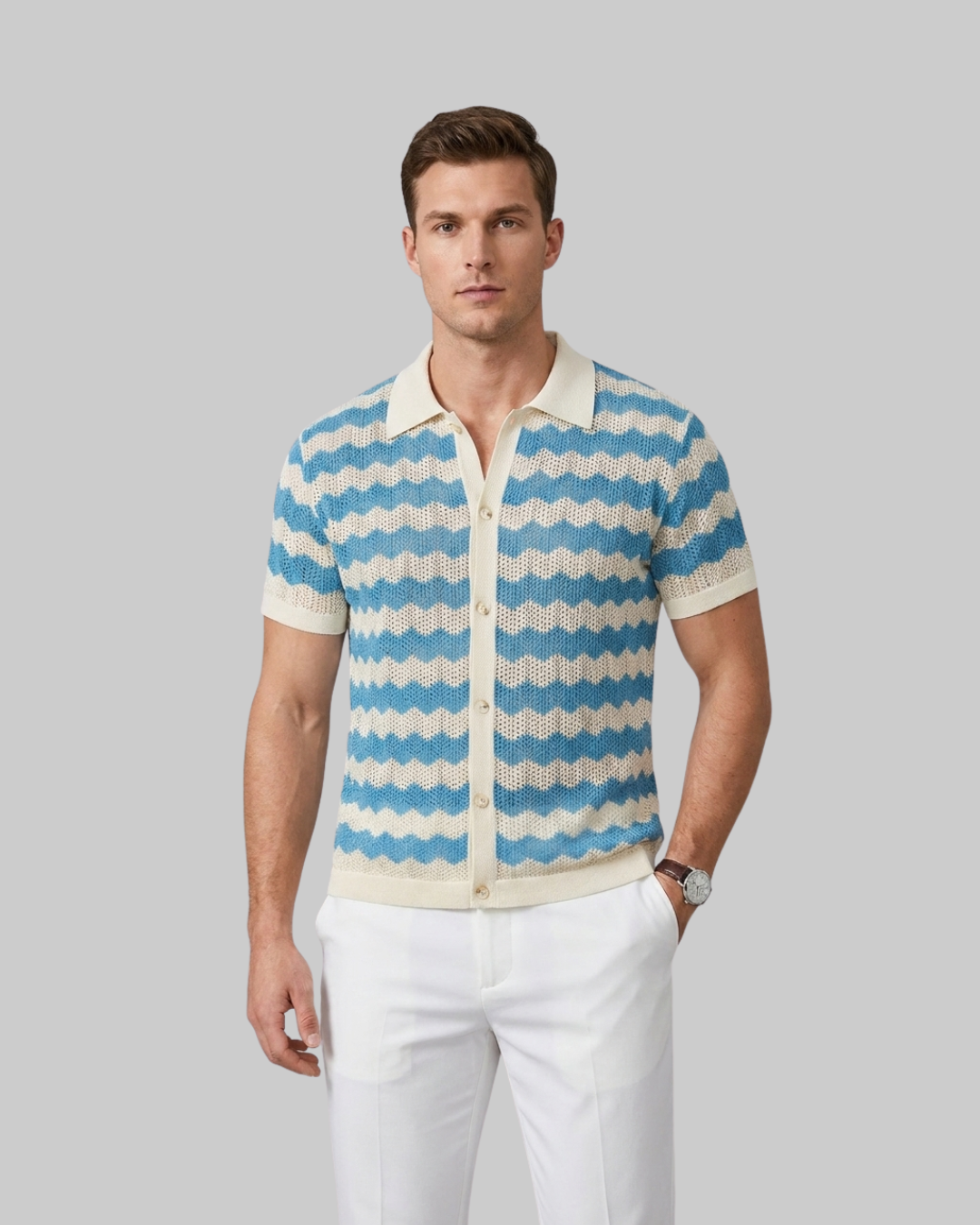 Men's Chevron Knit Polo Shirt in Blue