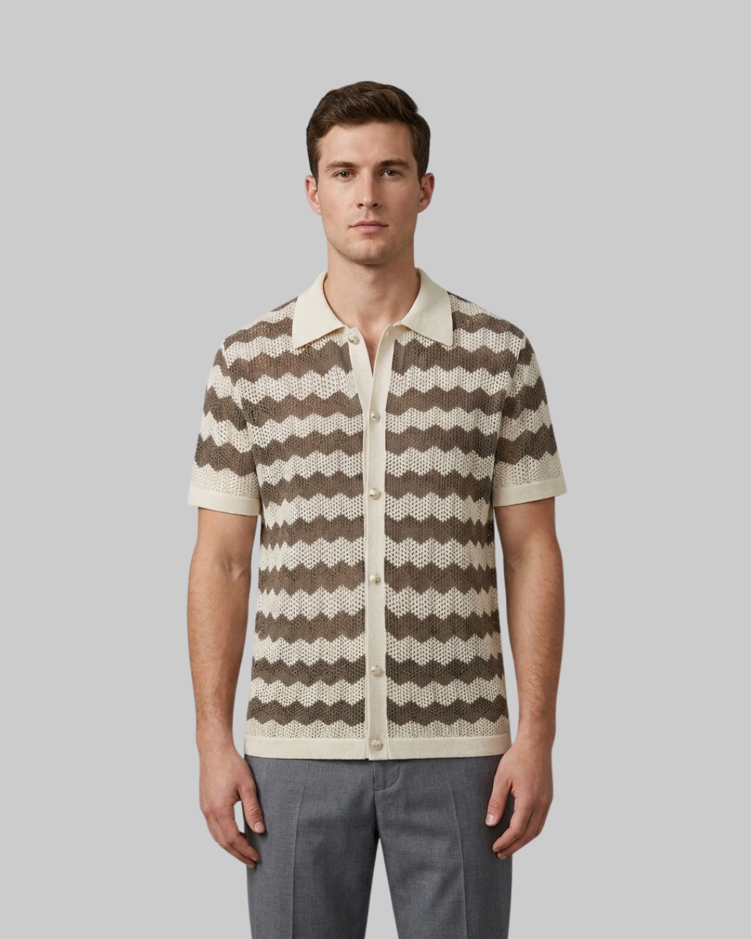 Men's Chevron Knit Polo Shirt in Brown