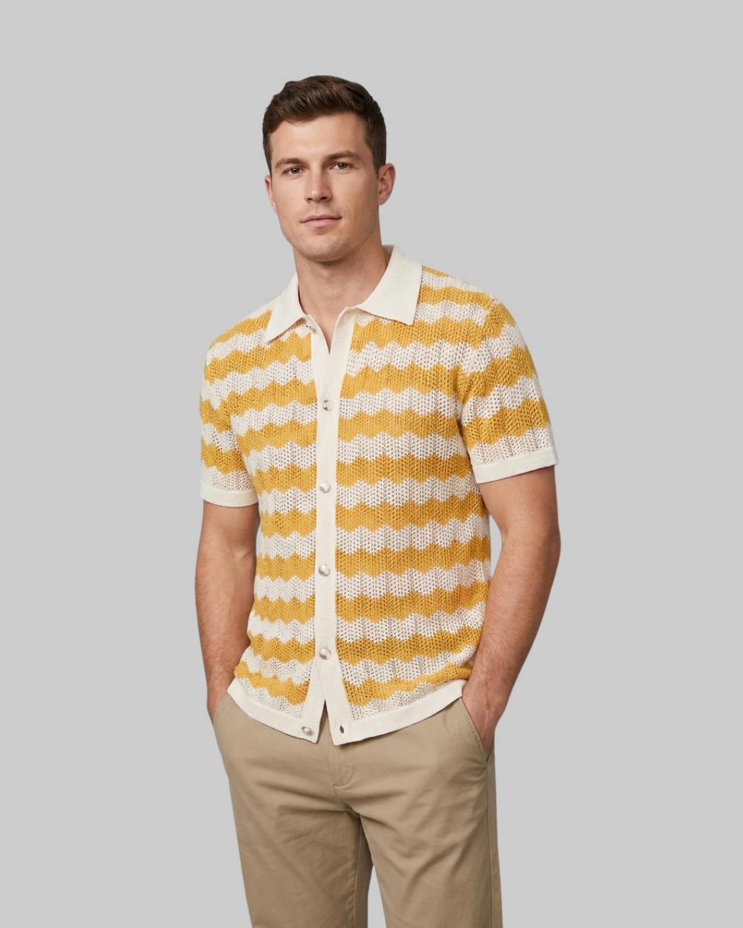 Men's Chevron Knit Polo Shirt in Yellow