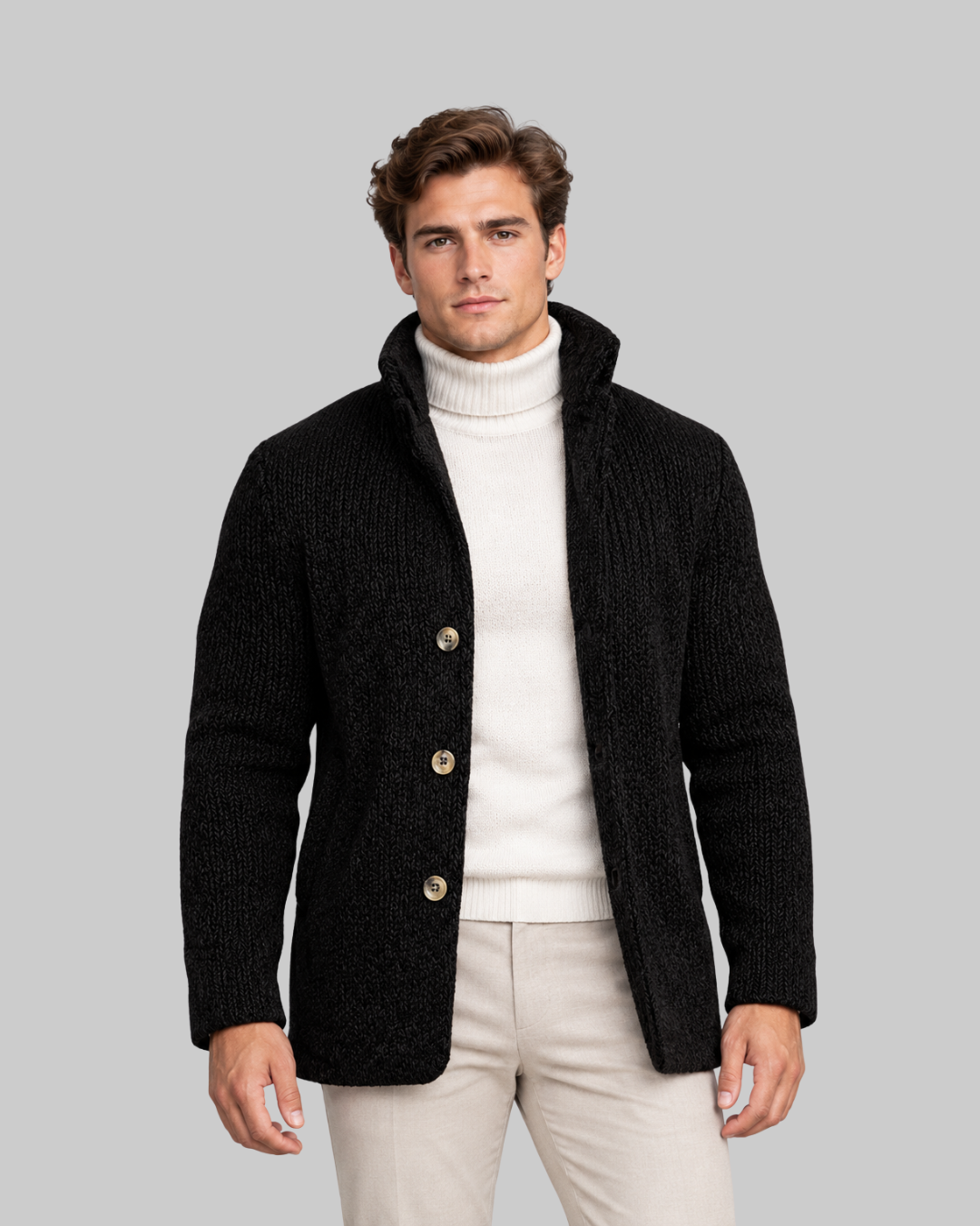 Men's Chunky Stand Collar Cardigan