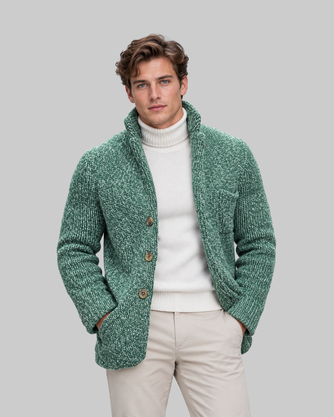 Men's Chunky Stand Collar Cardigan