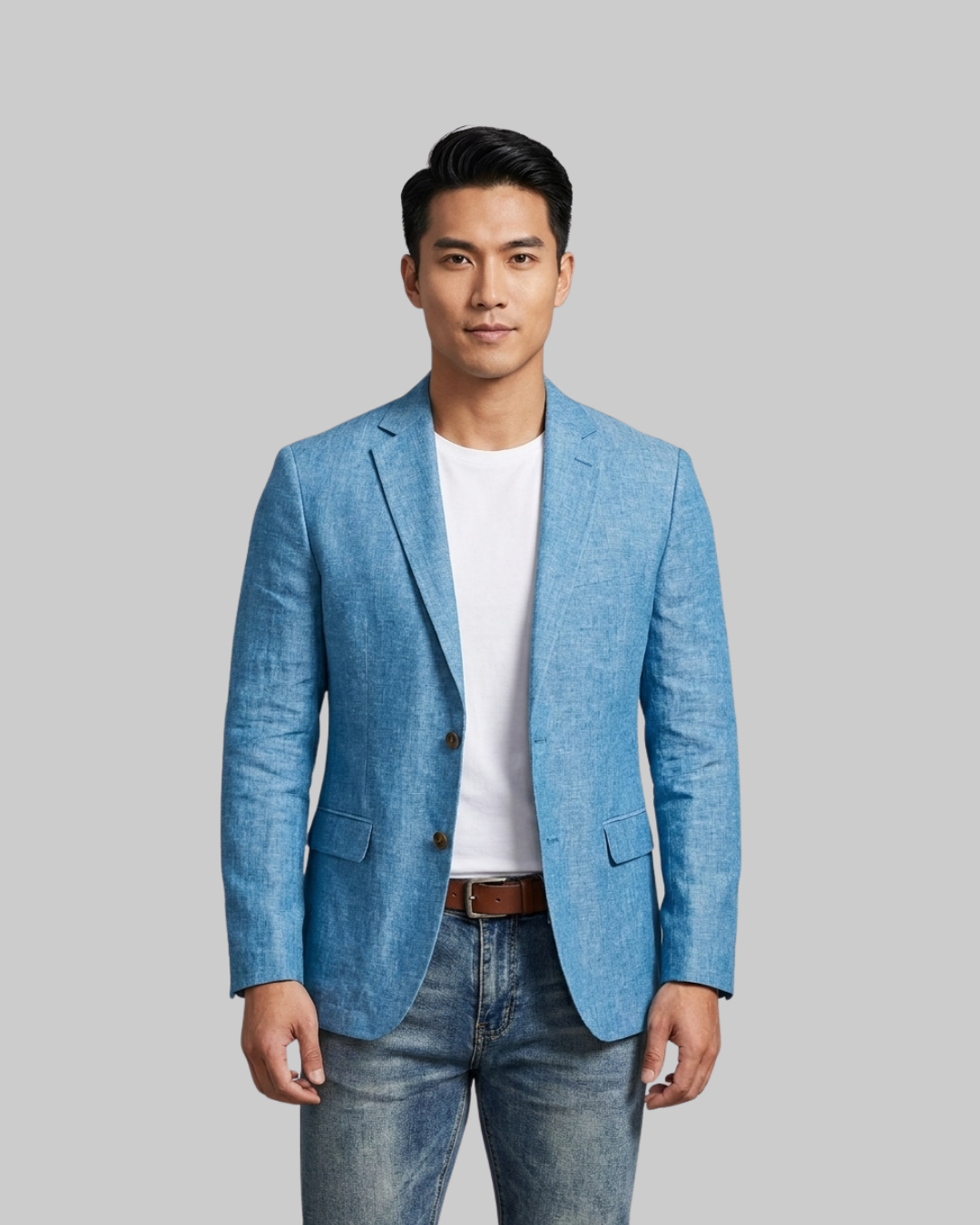 Men's Classic Tailored Blazer in sky blue.