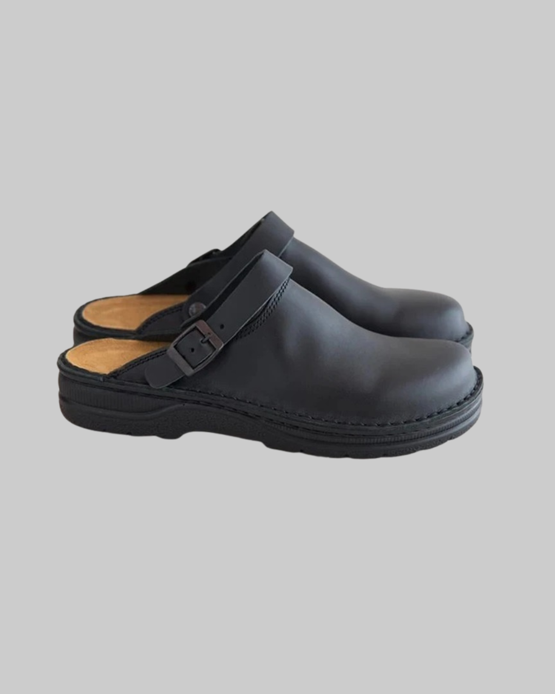 Men's Closed-Toe Buckle Sandals in black.
