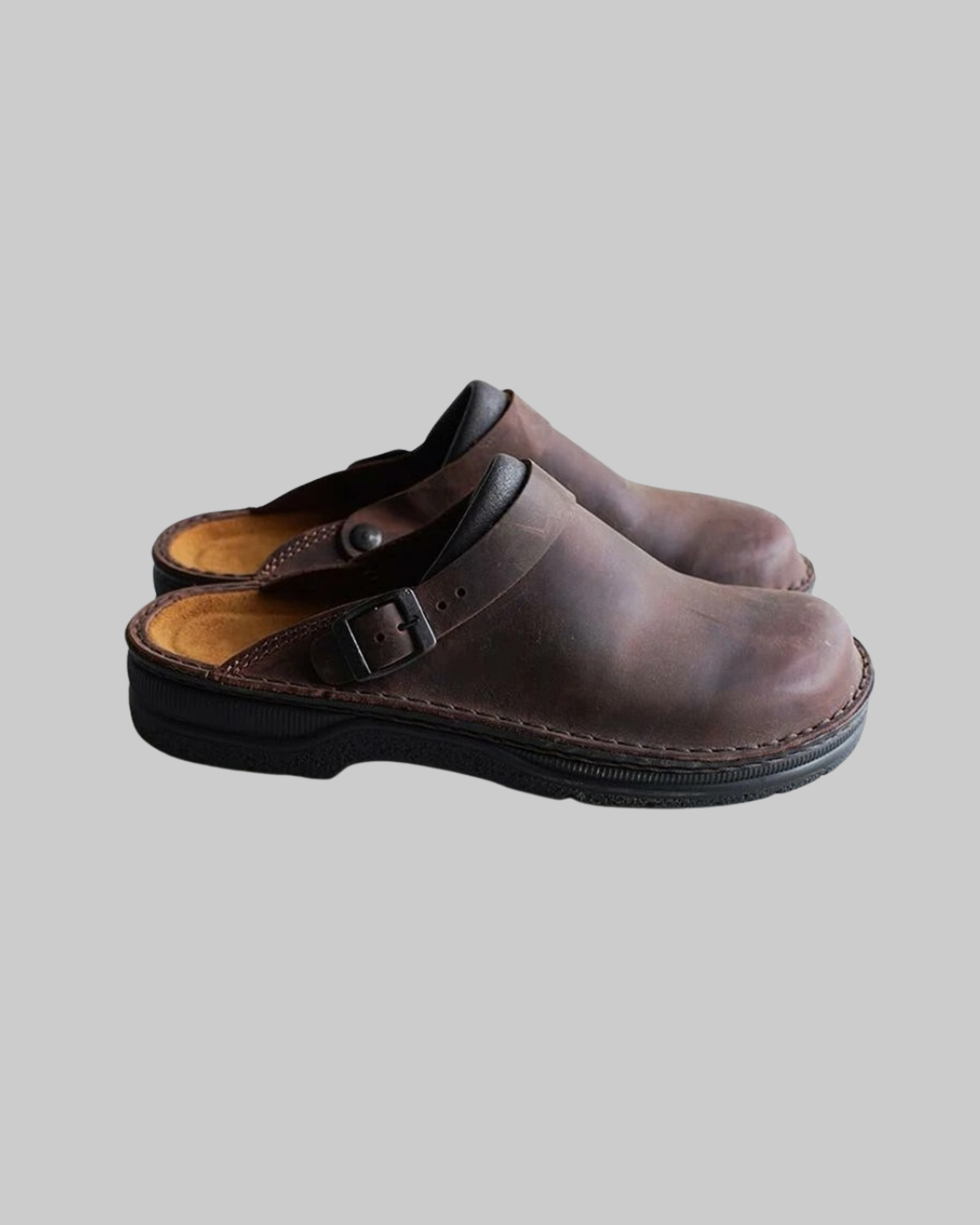 Men's Closed-Toe Buckle Sandals in dark brown.