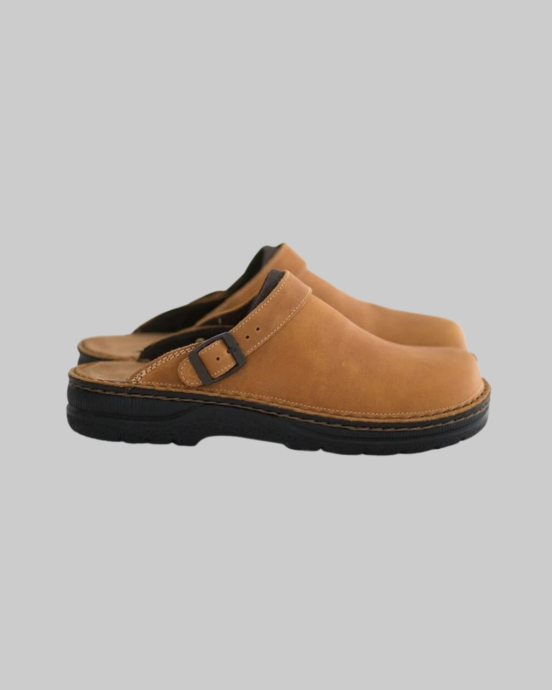 Men's Closed-Toe Buckle Sandals in khaki.