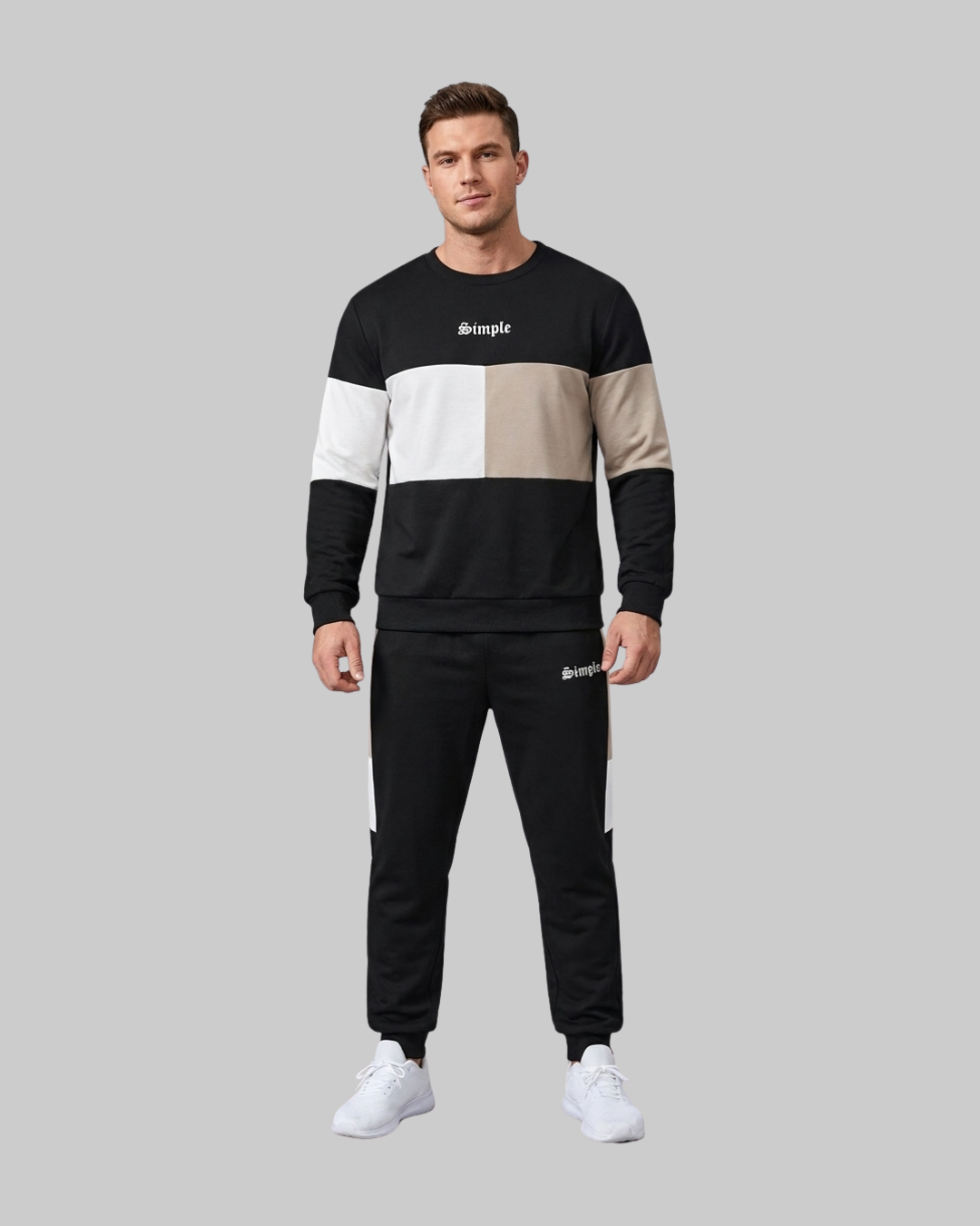 Men's Color Block Pullover Tracksuit Set in black.