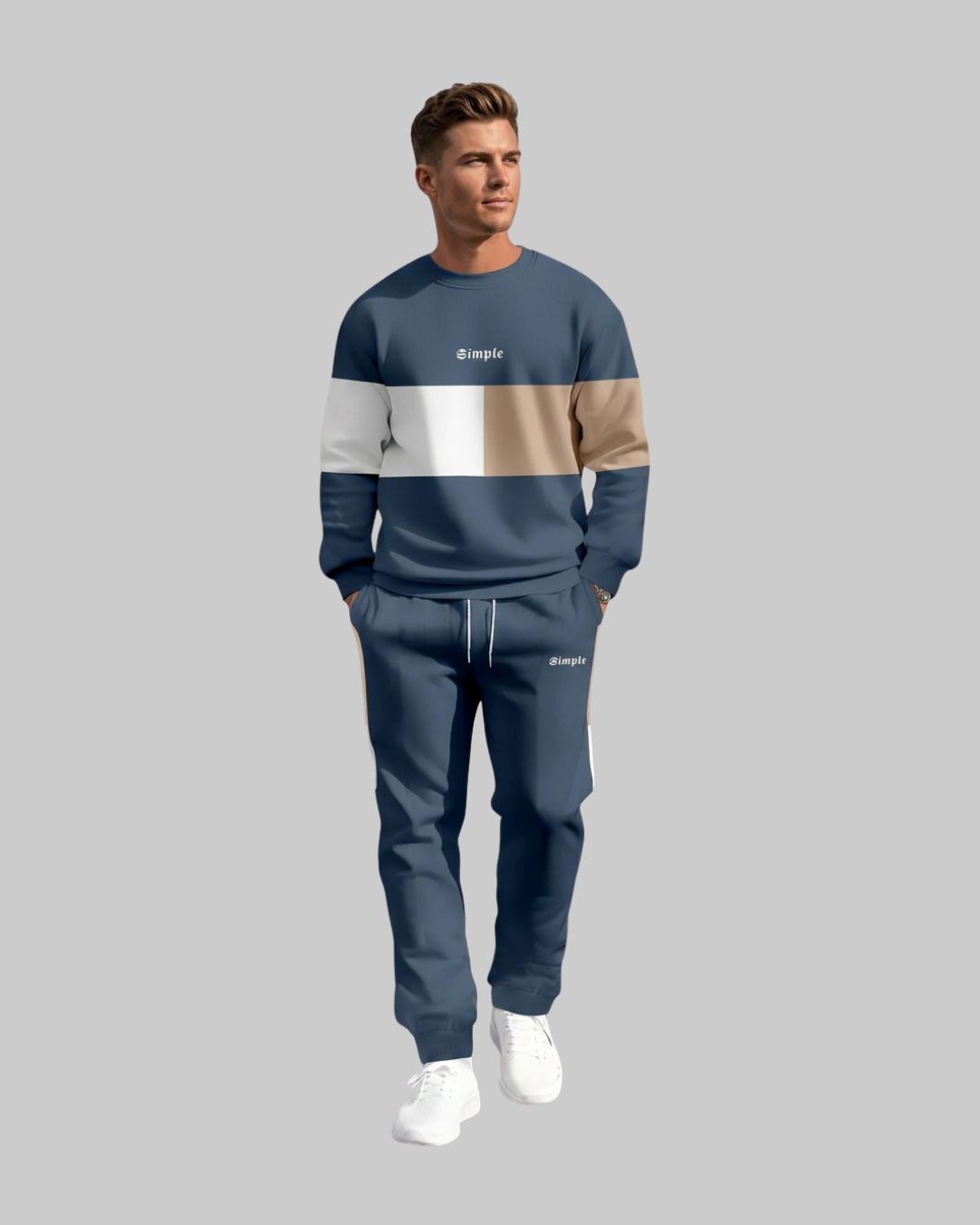 Men's Color Block Pullover Tracksuit Set in blue.