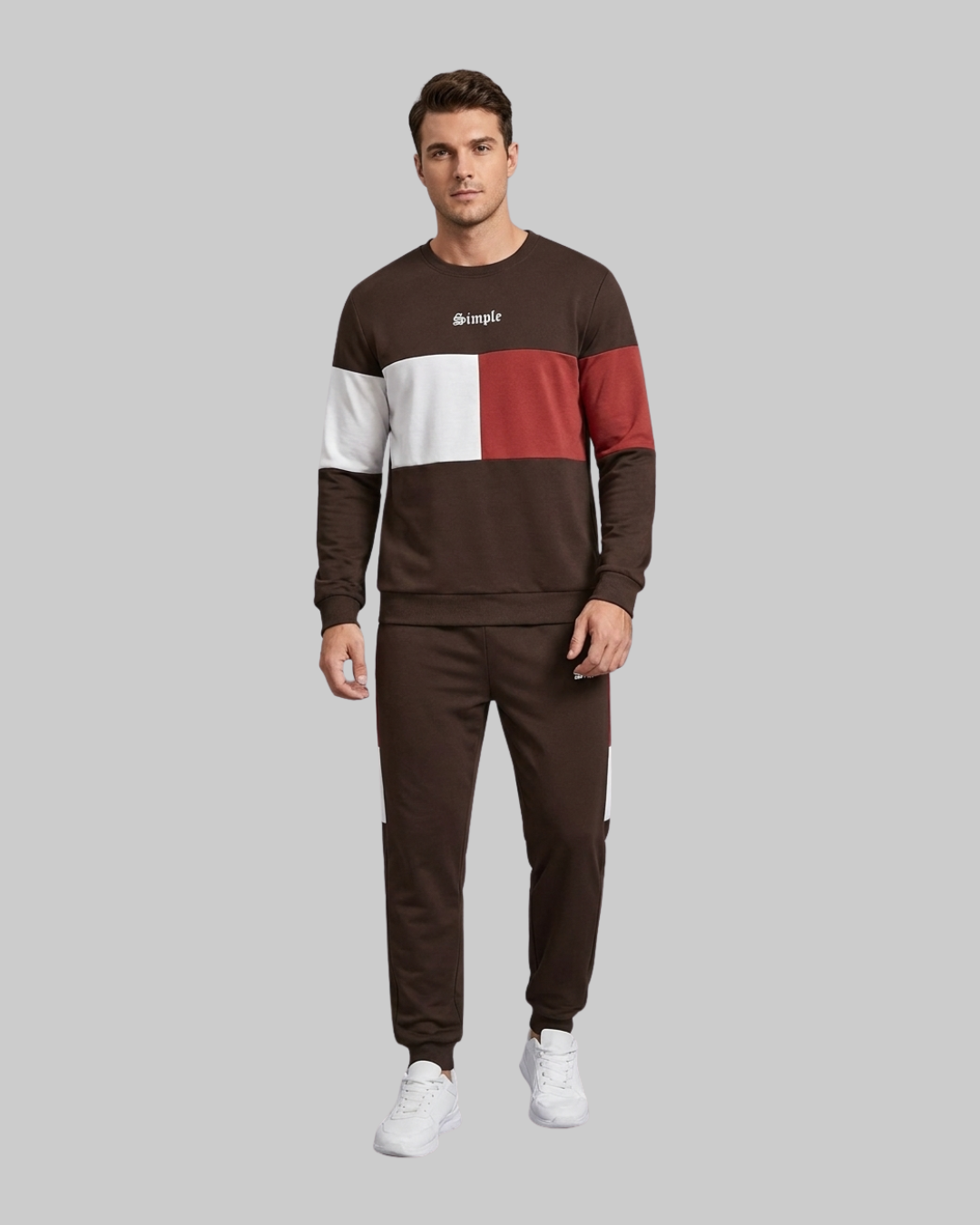 Men's Color Block Pullover Tracksuit Set