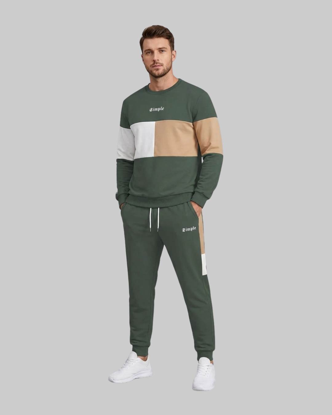Men's Color Block Pullover Tracksuit Set