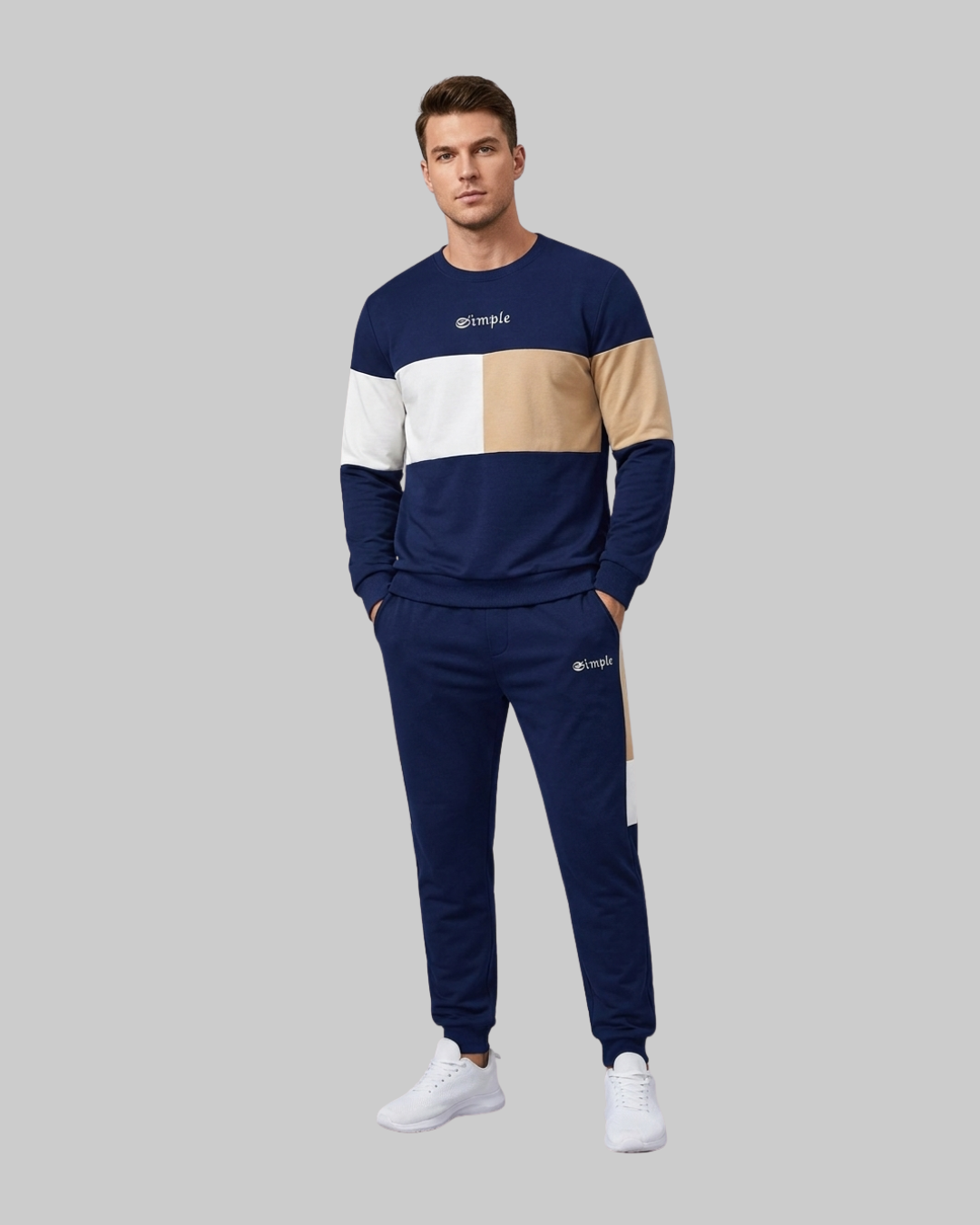 Men's Color Block Pullover Tracksuit Set
