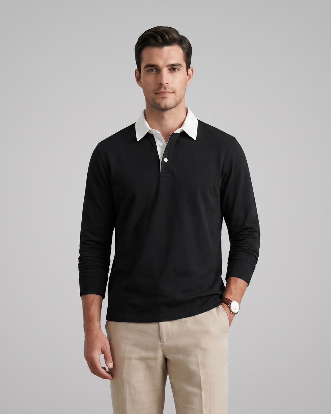 Men's Contrast Collar Polo Shirt in Black