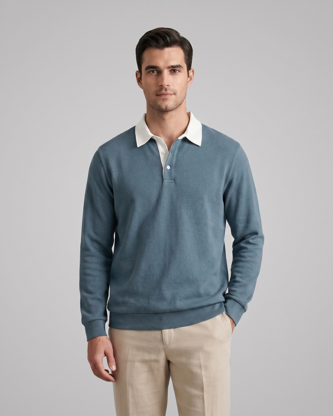 Men's Contrast Collar Polo Shirt in Grass Green