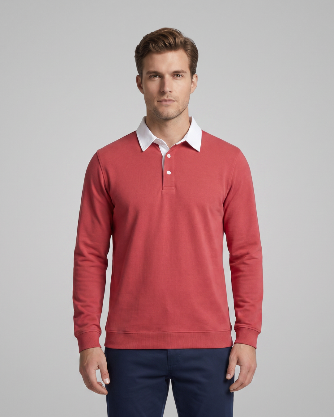 Men's Contrast Collar Polo Shirt in Skin Red