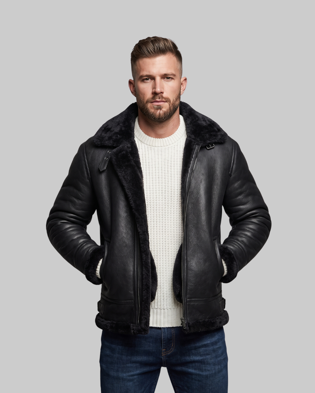 Men's Contrast Collar Winter Jacket in black.