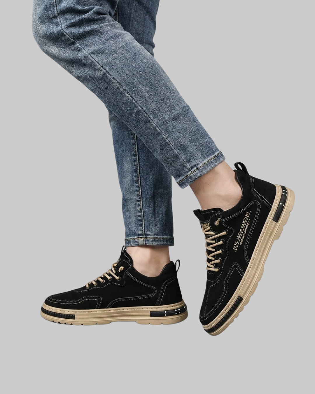 Wored Men's Contrast Stitch Casual Sneakers in black.
