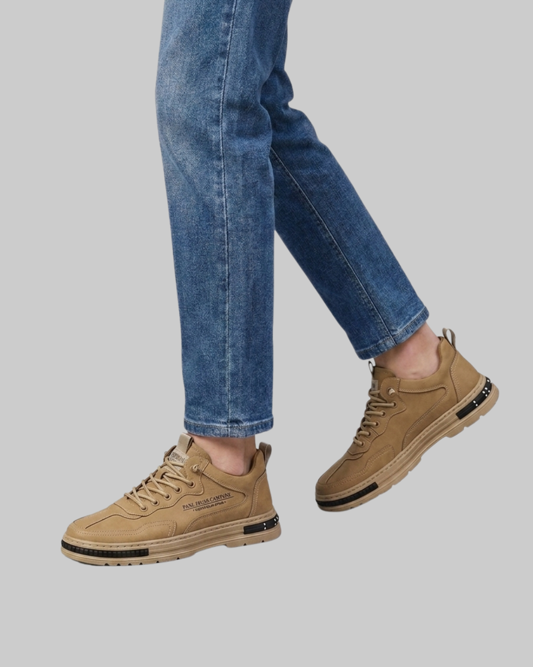 Wored Men's Contrast Stitch Casual Sneakers in khaki.