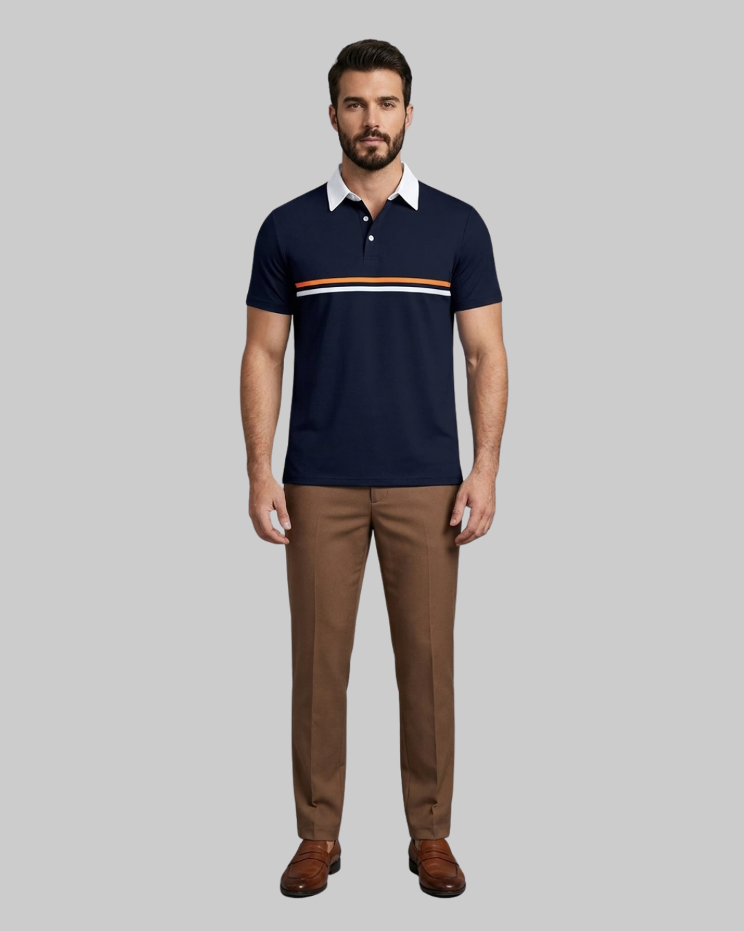 Men's Contrast Stripe Polo Shirt in Navy