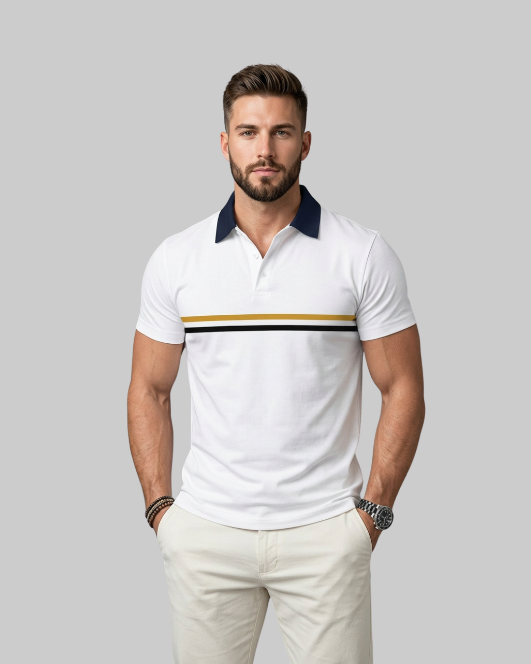 Men's Contrast Stripe Polo Shirt