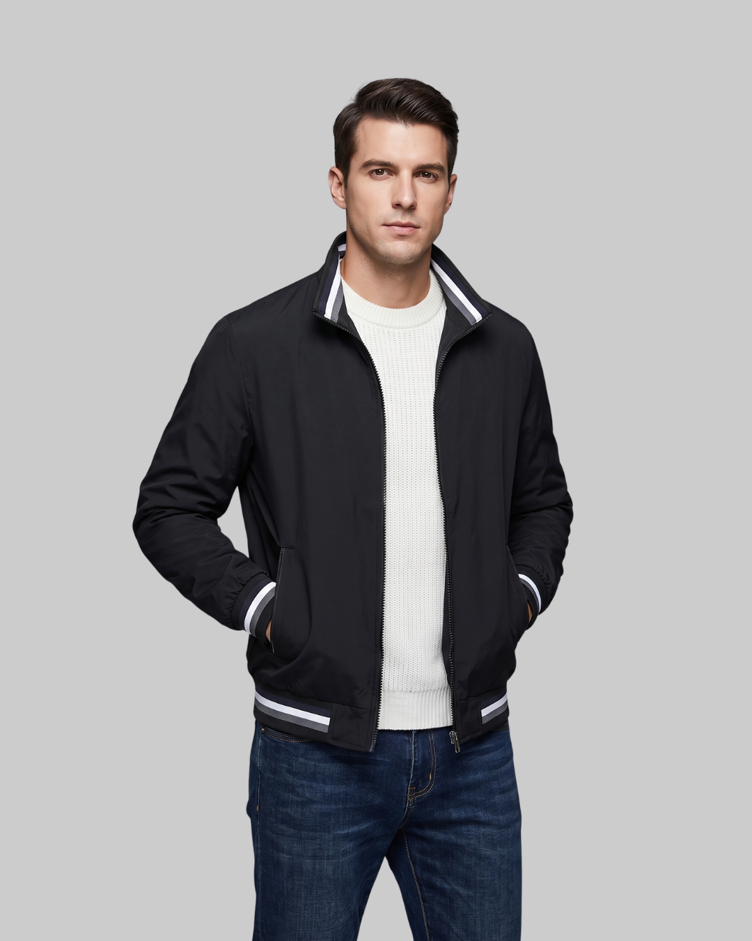 Men's Contrast Trim Bomber Jacket