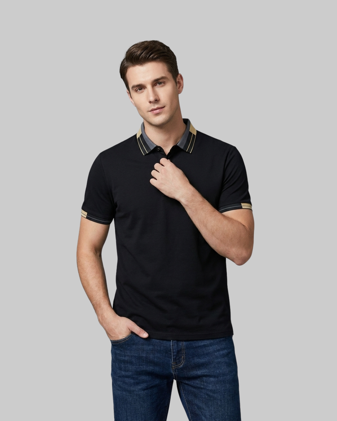 Men's Contrast Trim Polo Shirt in Black