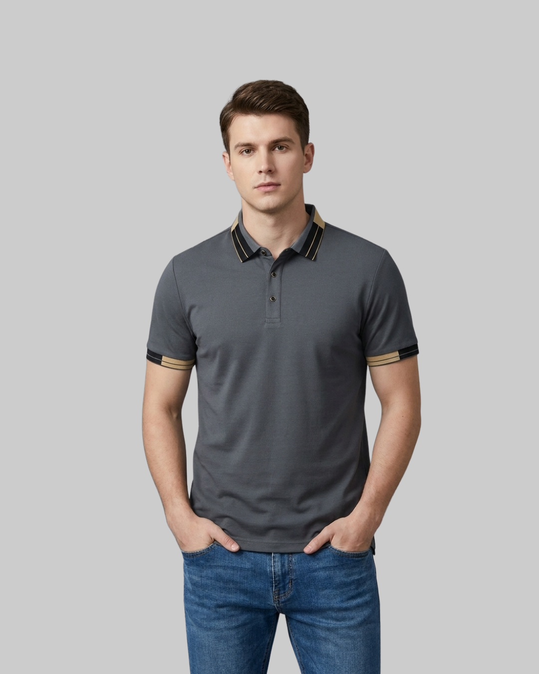 Men's Contrast Trim Polo Shirt in Grey