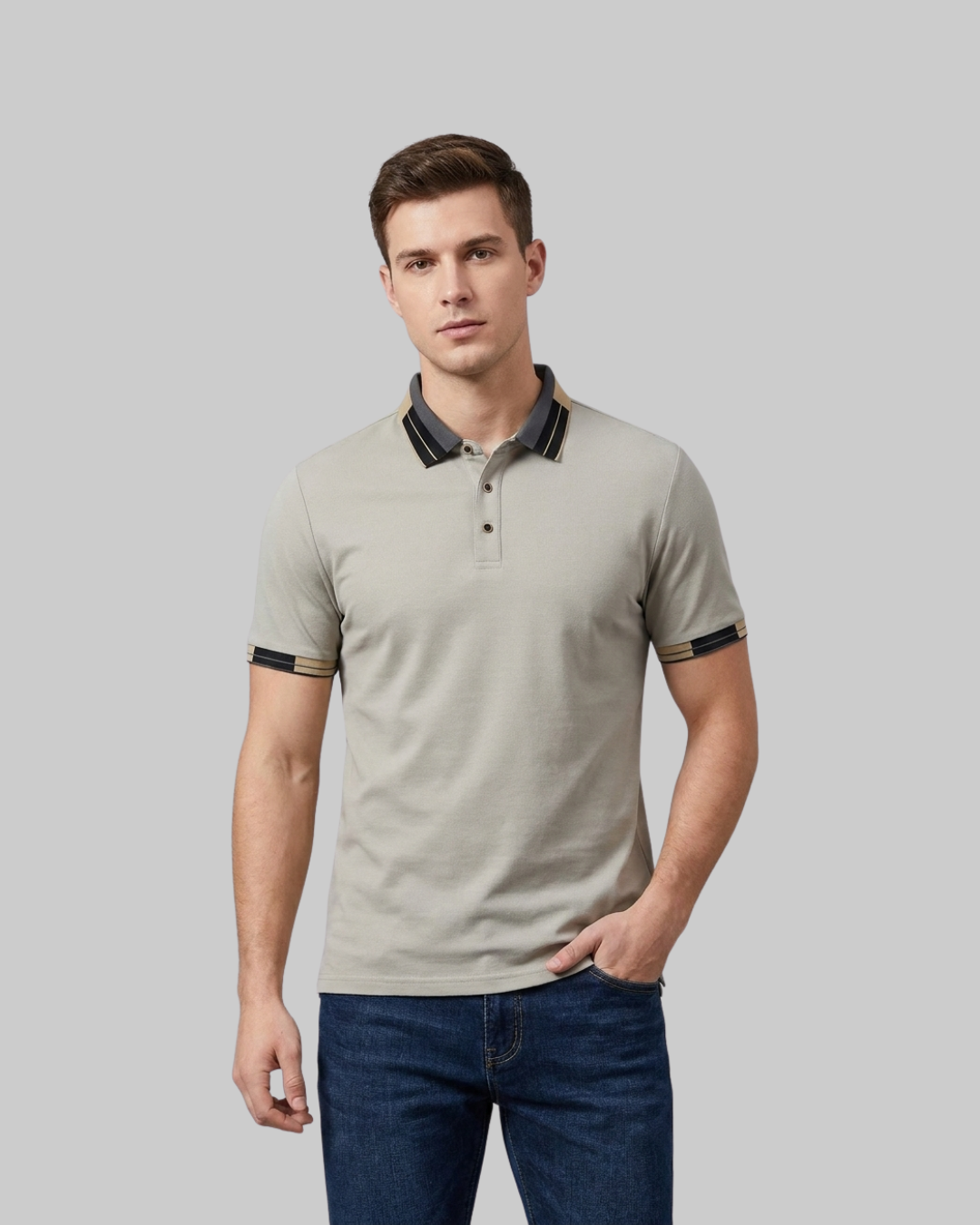 Men's Contrast Trim Polo Shirt in Khaki