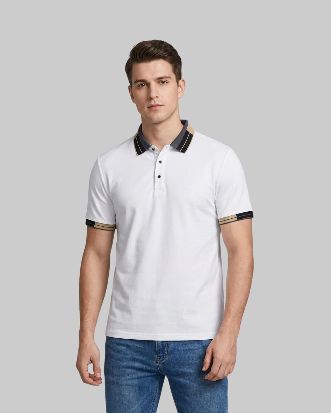 Men's Contrast Trim Polo Shirt in White