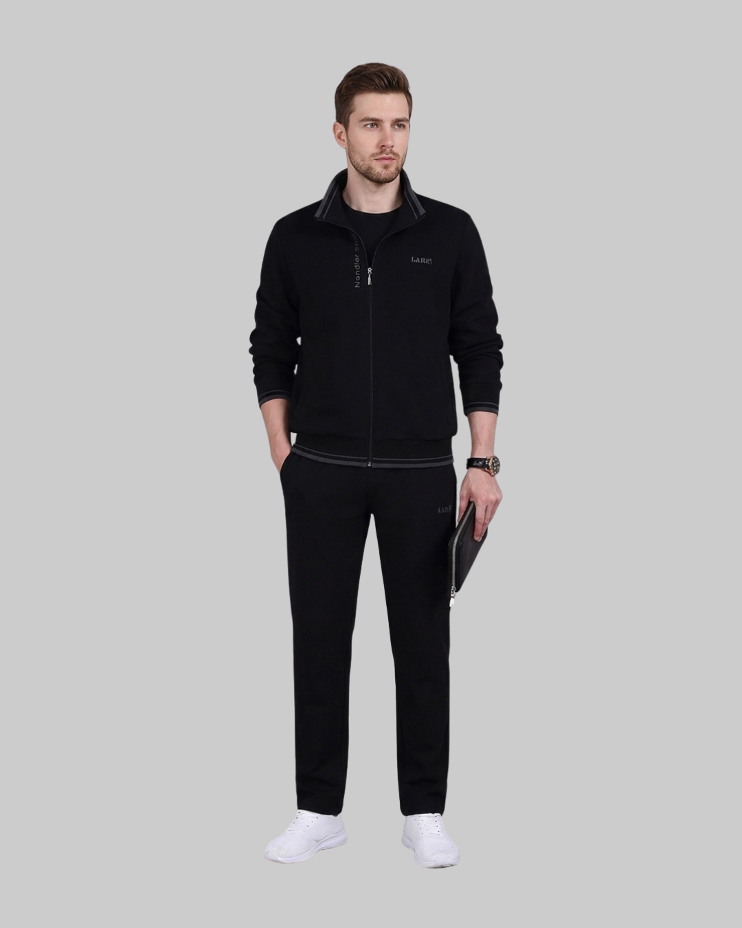 Men's Contrast Zip Tracksuit Set in black.