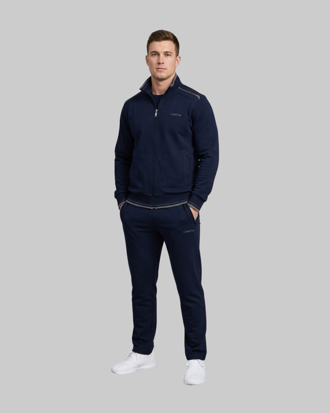 Men's Contrast Zip Tracksuit Set in blue.