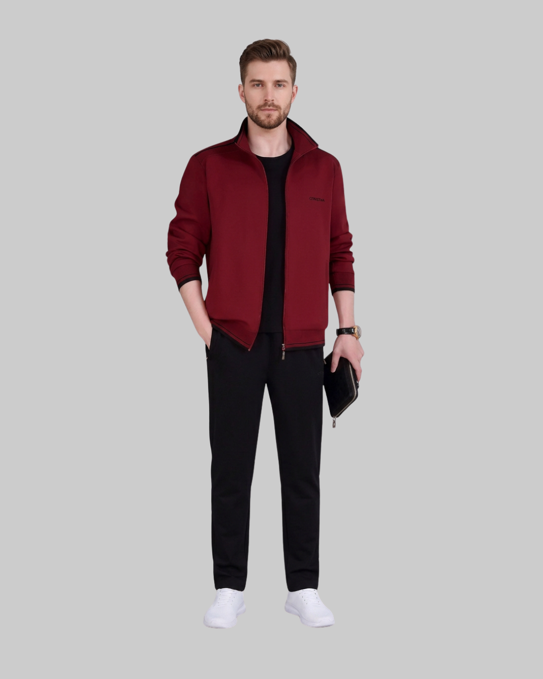 Men's Contrast Zip Tracksuit Set in red.