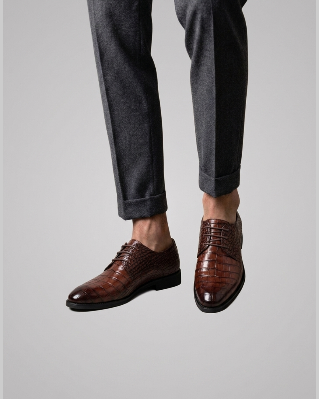 Wored Men's Croc Pattern Dress Shoes in brown.
