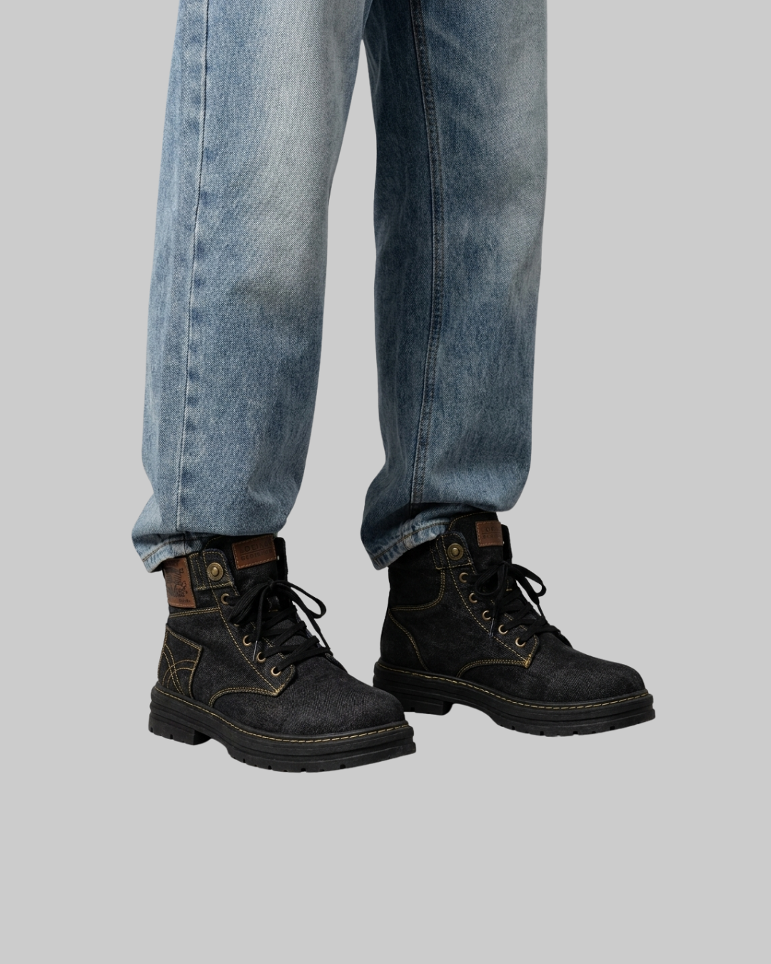 Wored Men's Denim Ankle Boots in black.